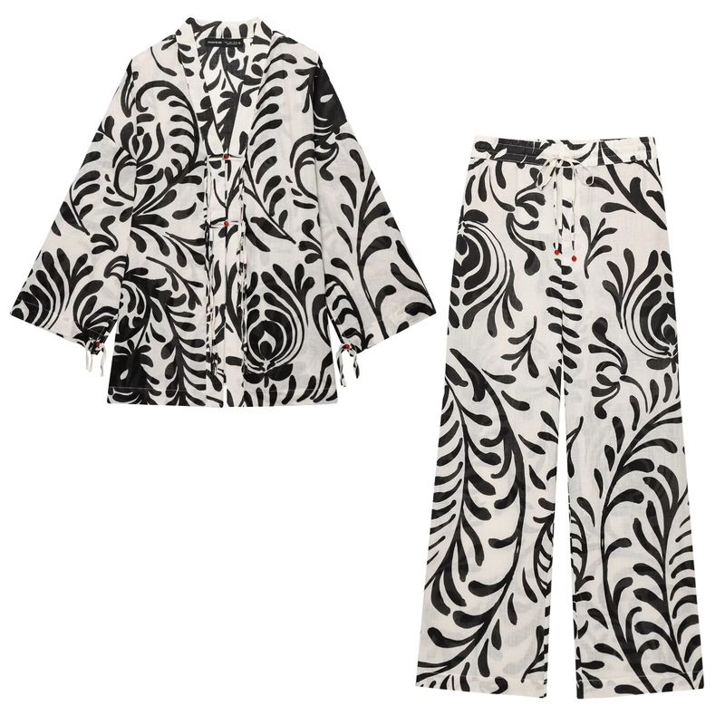Kaslead New Arrival Women's Clothing Fashion Style Print Kimono Outerwear Casual Pants 2731084 2731089