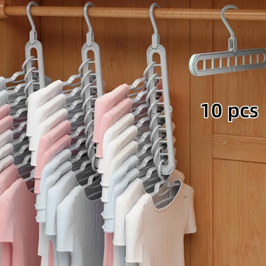 3pcs, Plastic 9-Hole Foldable Hangers, Heavy Duty Space Saving Clothes Organizer Hangers, For Room, Closet, Wardrobe, Home & Dor