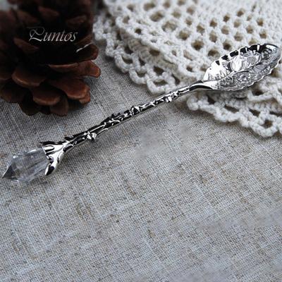 Clean Products Vintage Flower Carving Tea Coffee Dessert Spoon Long Crystal Handle Dinnerware