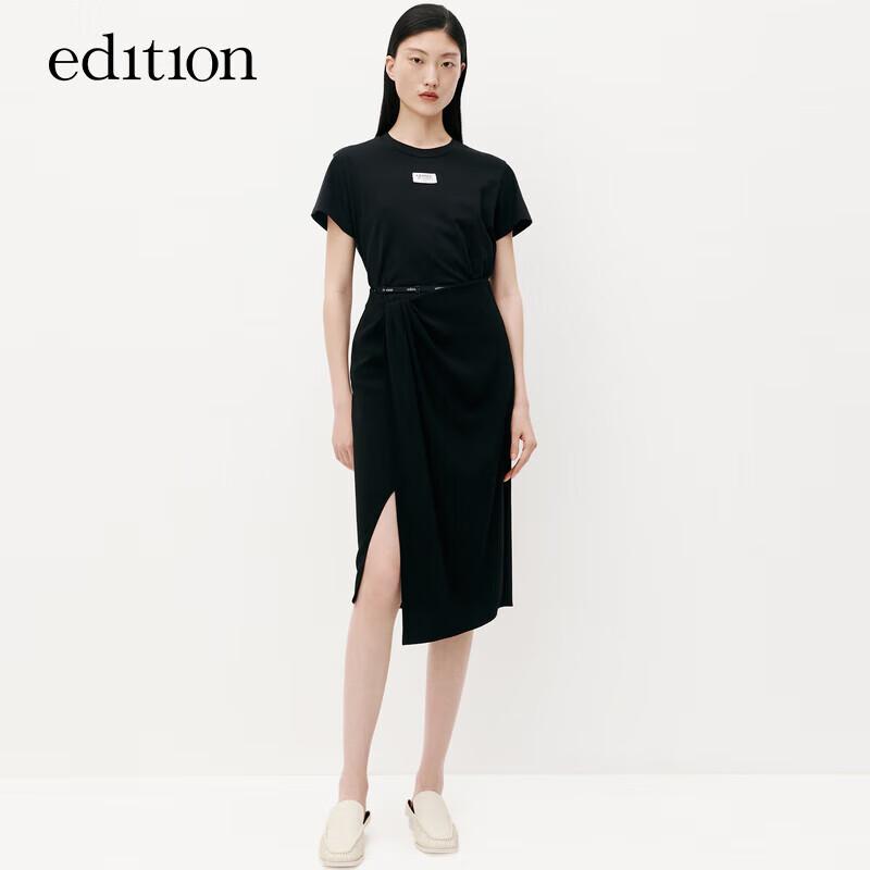 Edition Women s Autumn Black Acetate Blend Bodycon Slit Midi Skirt XS (155cm)