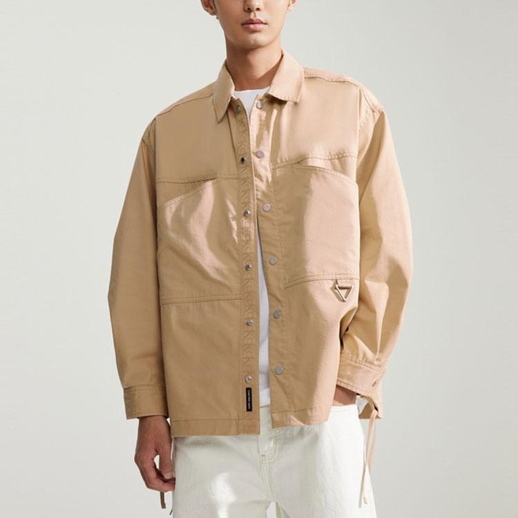 Calvin Klein Outdoor Cargo Style Drawstring Hem Long Sleeve Shirt Men shirts Khaki J325013-PF2