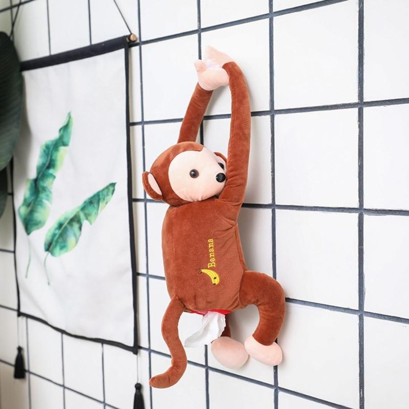Cute Plush Monkey Hanging Tissue Boxes Animal Napkin Tissue Paper Boxes Holder for Car Home Garden Kitchen Storage