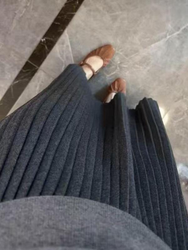 French Gray Wool Pleated Midi Skirt - Elegant, Draped, Wide Hem for Autumn 2025