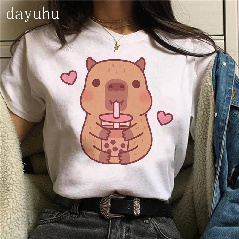 Clothes Girl Capybaras T Shirt Female Casual Top Clothes Funny Capybara Tshirt Women T-Shirt Capibara Cartoons