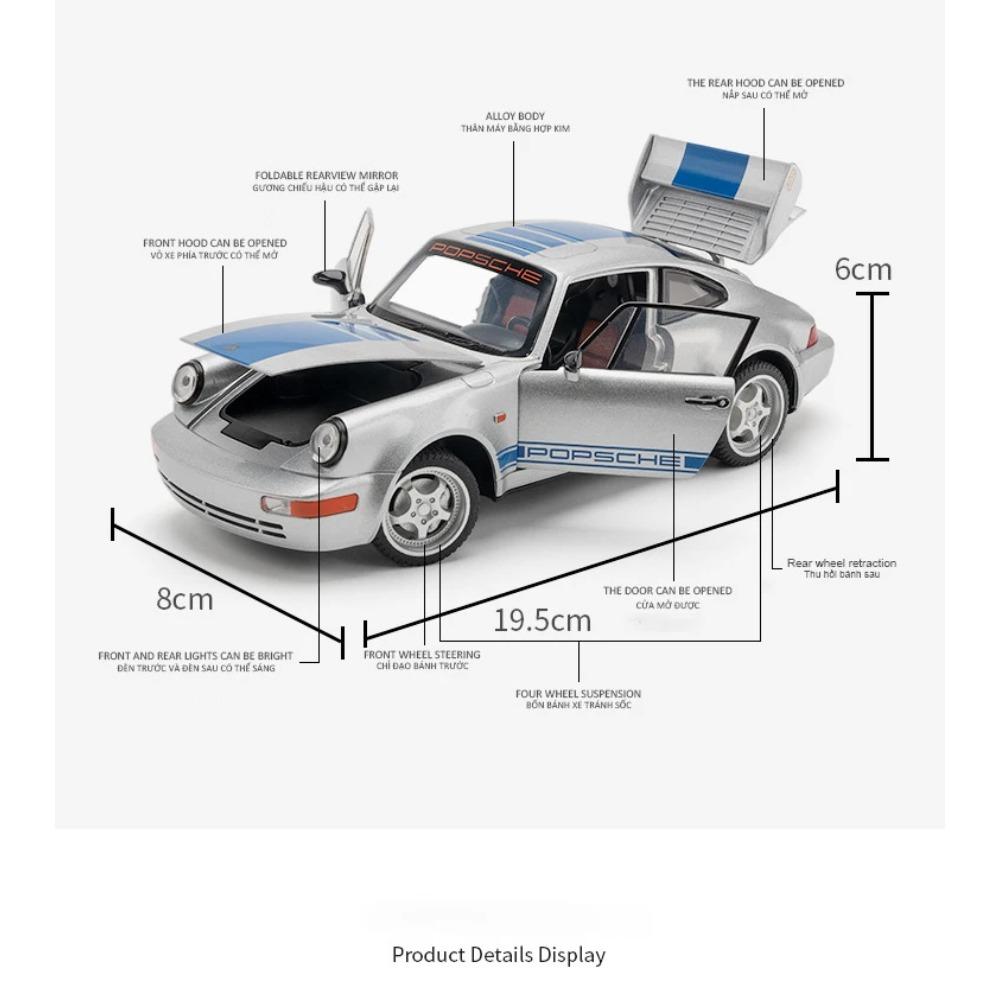 1/24 Porsche 911 964 Carrera RS Alloy Car Diecasts & Toy Vehicles Car Model Sound and Light Pull Back Car Toys for Kids Gifts