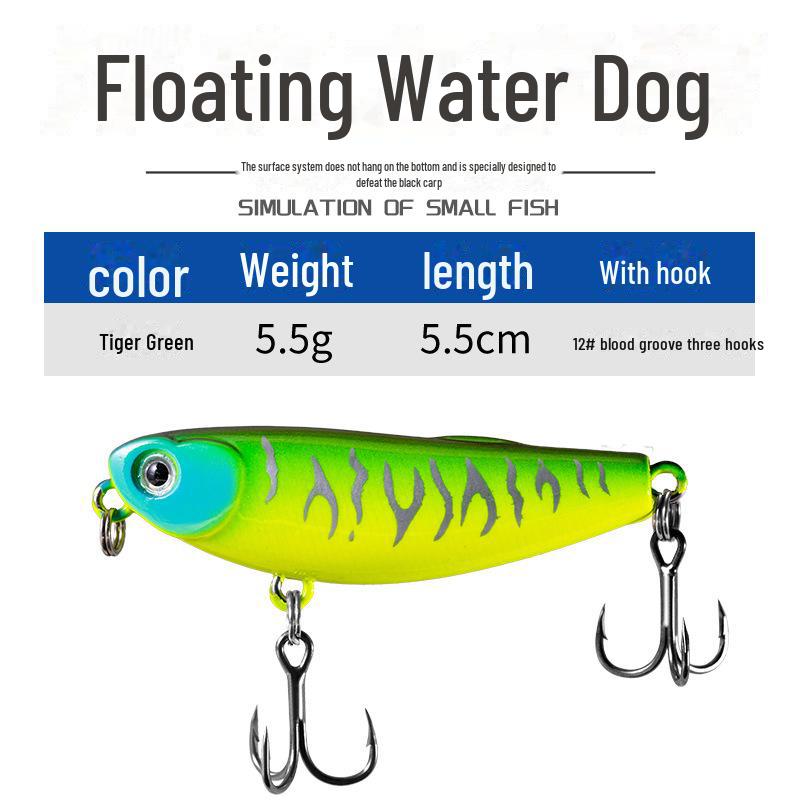 

Плавающая приманка для собак Zigzag: Приманка для пресноводной рыбы в виде микрообъекта с перевернутым ртом. 5.5g зелёный/тигровый