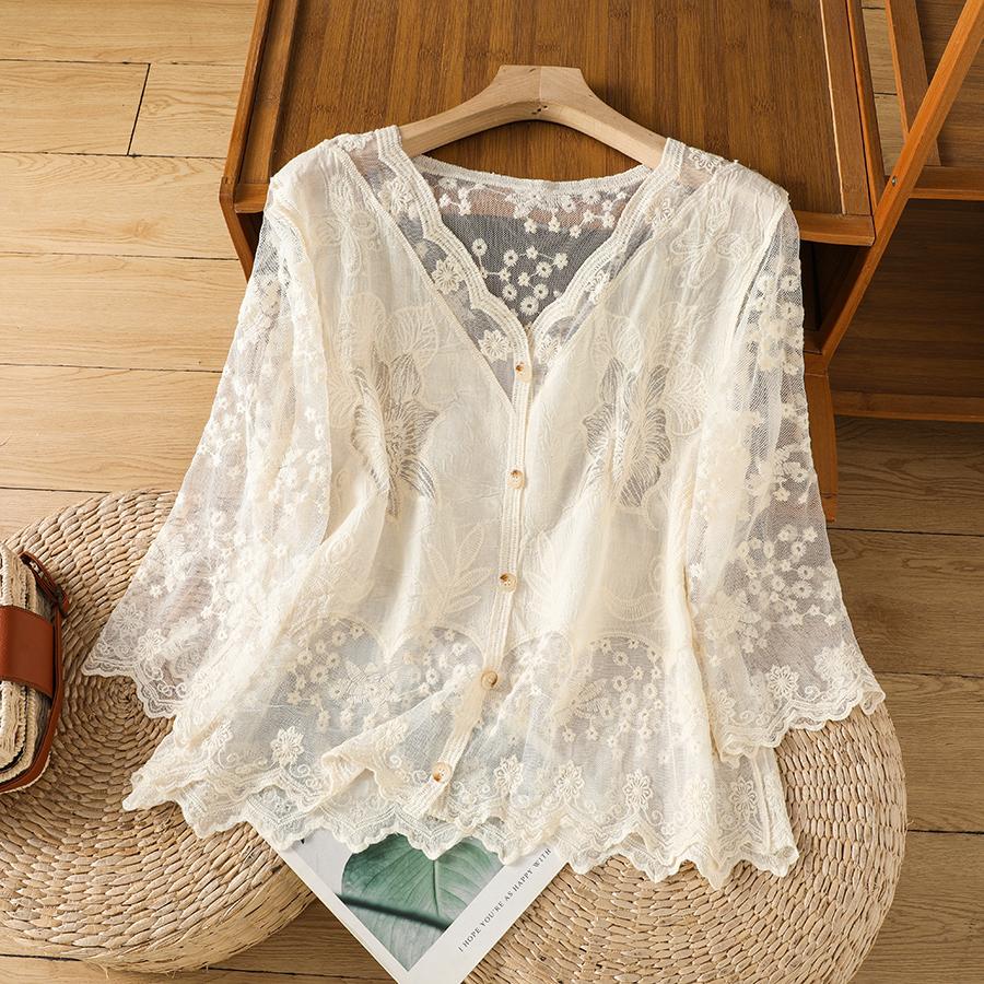 DIMANAF 2025 Summer Women Lace T-Shirt Basic New Fashion Tops Lace Tees Casual Loose Tees