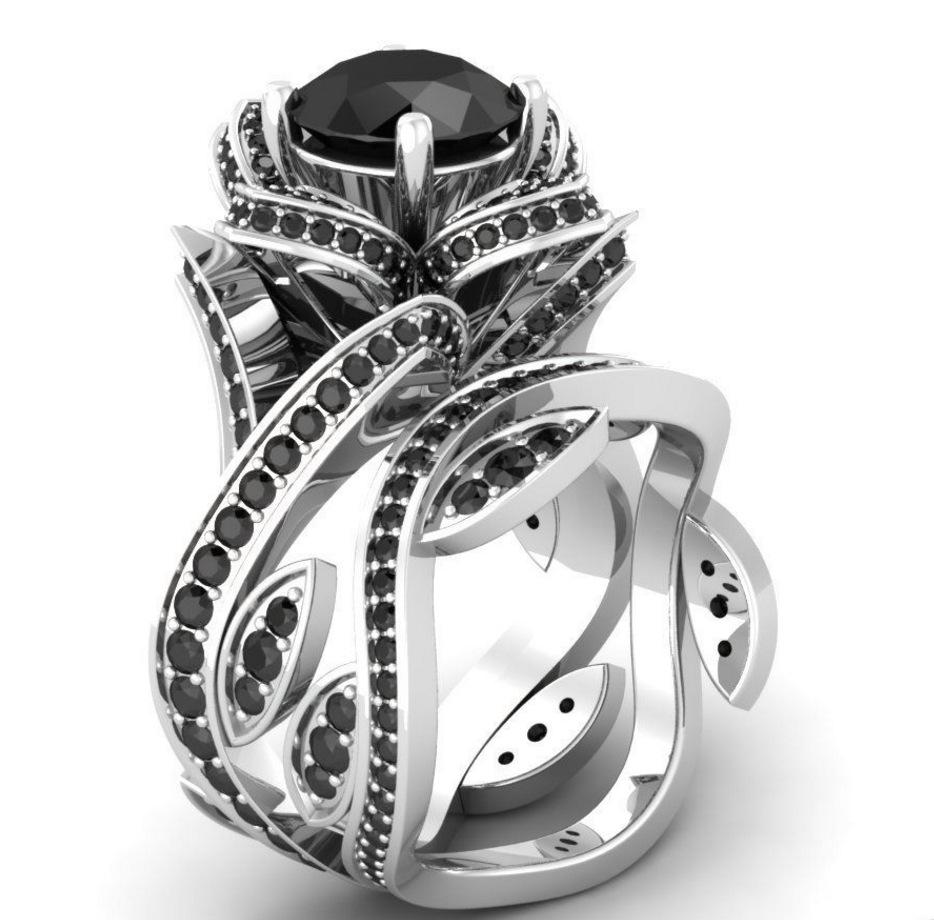 High Quality Women'S Rose Zircon Ring Copper Silver Plated Creative Flower Ring
