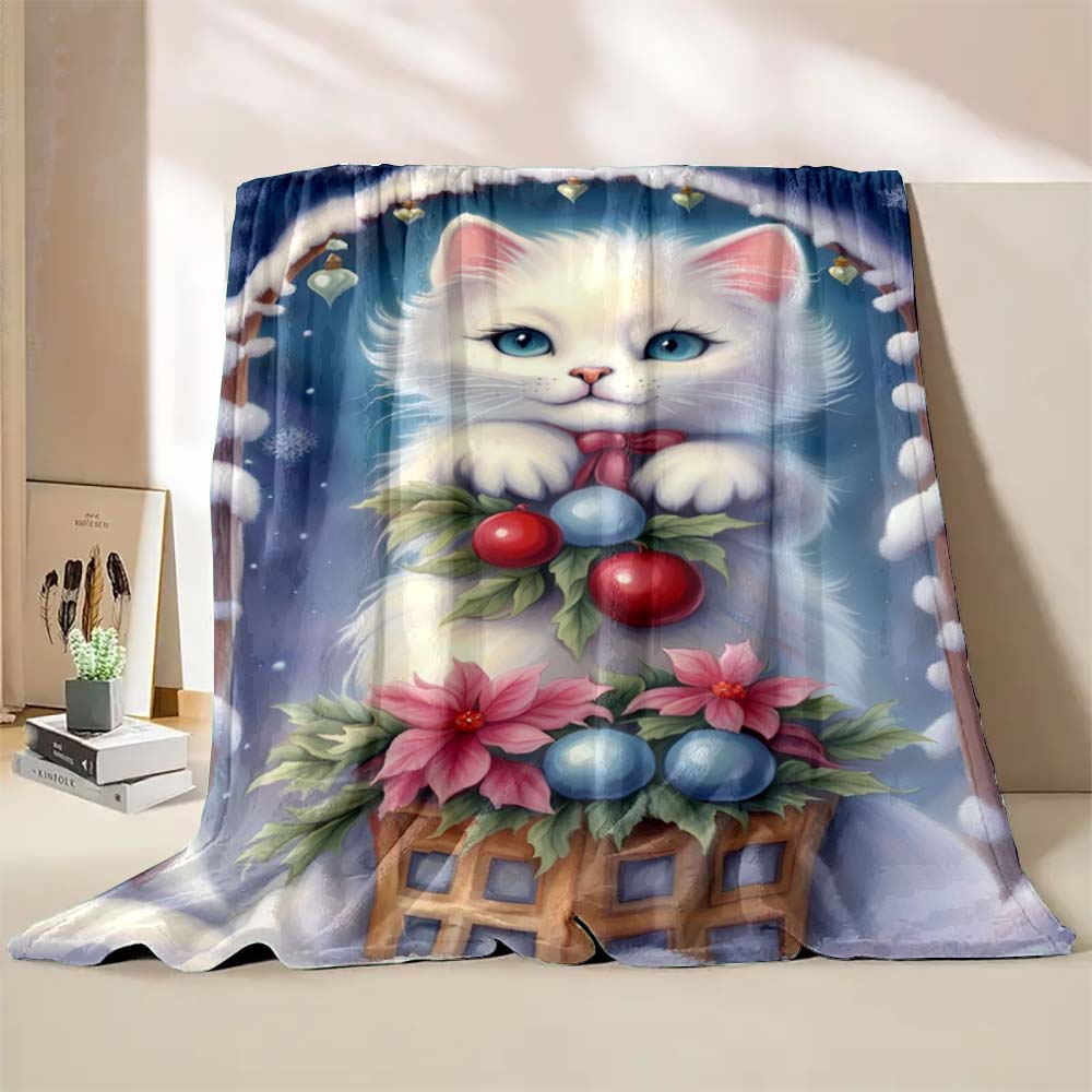 6 Sizes Cat Christmas Printed Blanket Warm Soft and Comfortable Home Travel Blanket Sofa Bedding Cover Blanket Holiday Gifts