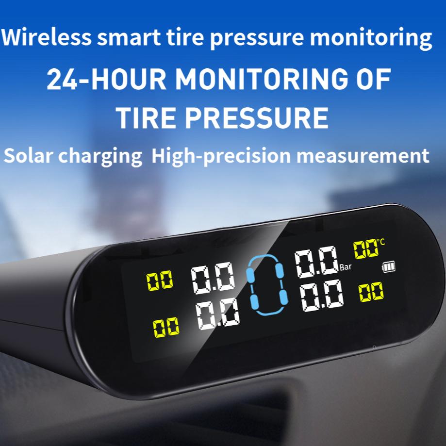 Solar Smart TPMS Car Tire Pressure Alarm Monitor System with 4 Wheel Internal External Sensors Tyre Pressure Temperature Warning