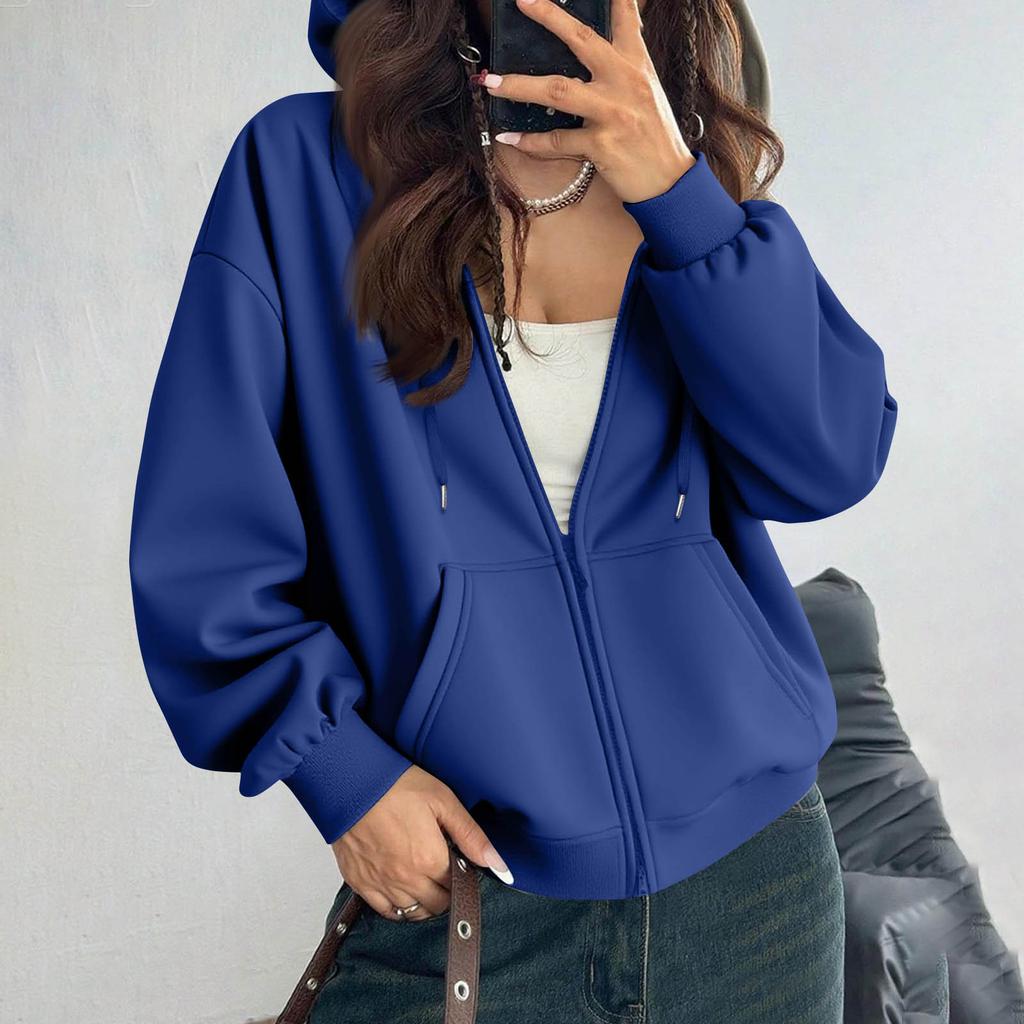 Damen Off-Shoulder Reißverschluss Hoodie Sweatshirt Mode Kleidung Freizeitjacke