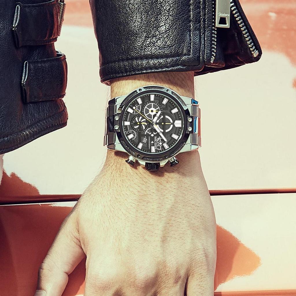 Megir Luxus Business Uhren für Herren Edelstahlarmband Quarz Casual Armbanduhr Wasserdicht Kalender Herren Chronograph 2108
