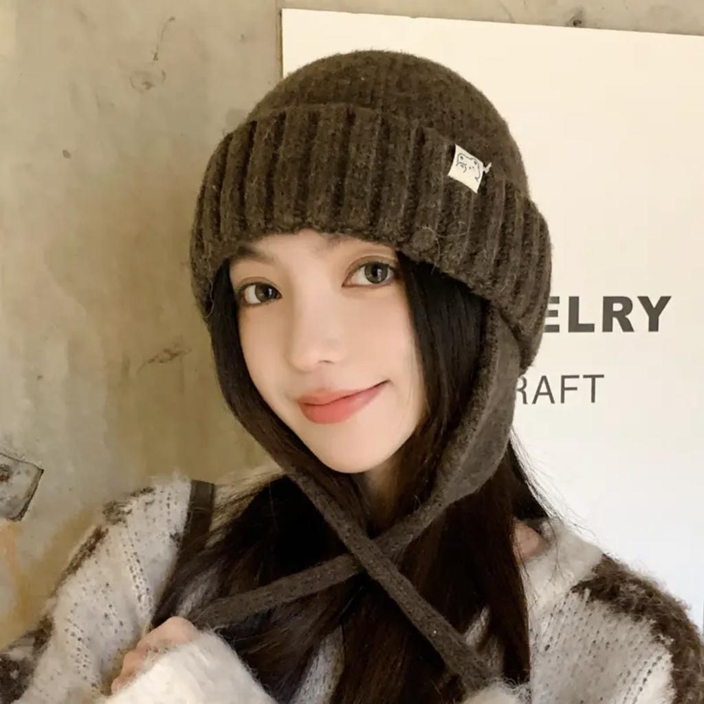 Autumn and Winter Warm Solid Color Ear Protection Knitted Hat Warm Woolen Hat Women's Casual Versatile Large Head Cold Hat Baotou Hat
