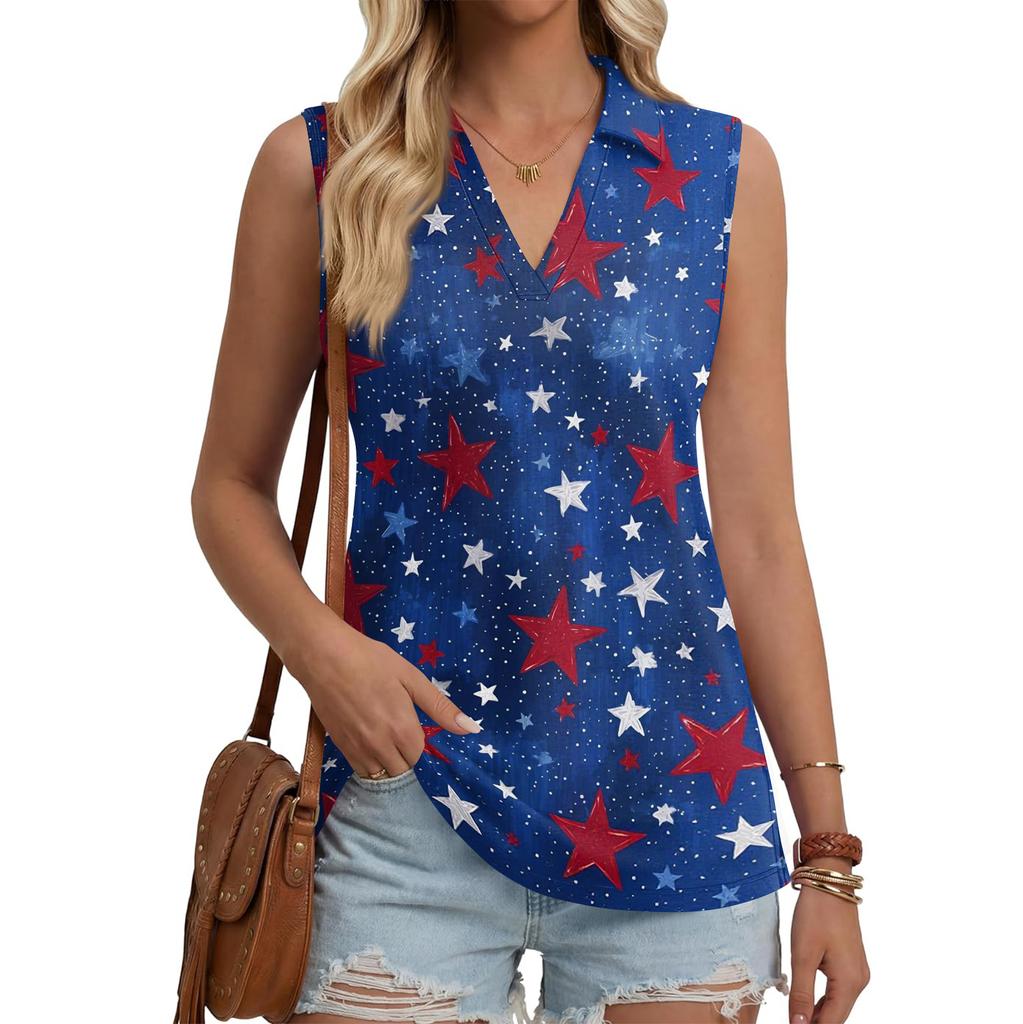 Women's Fashion Casual Lapel Sleeveless Color Shirt Women's V-Neck Up Tops