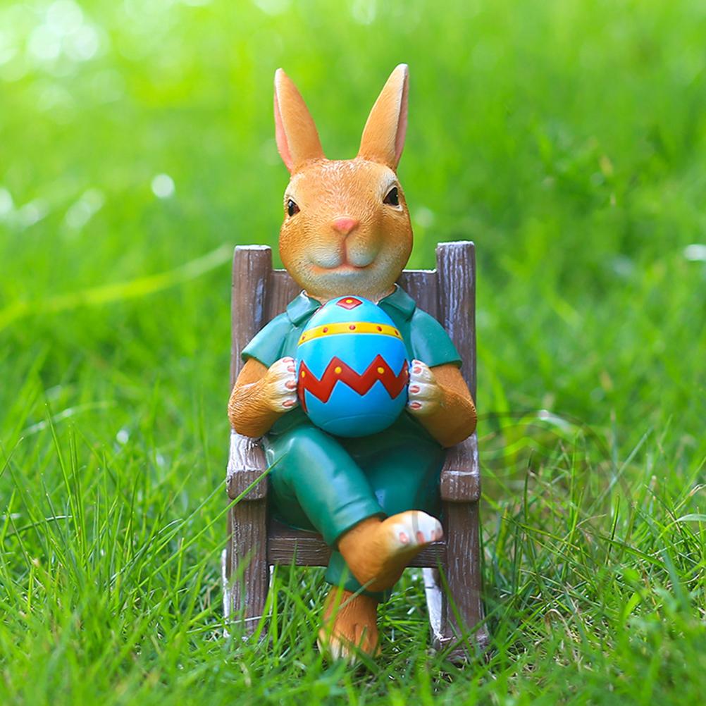 Easter Rabbit Statue Table Decor Resin Bunny Sitting On Chair Statue Tabletop Centerpieces Ornaments Home Party Holiday Decoration Gift
