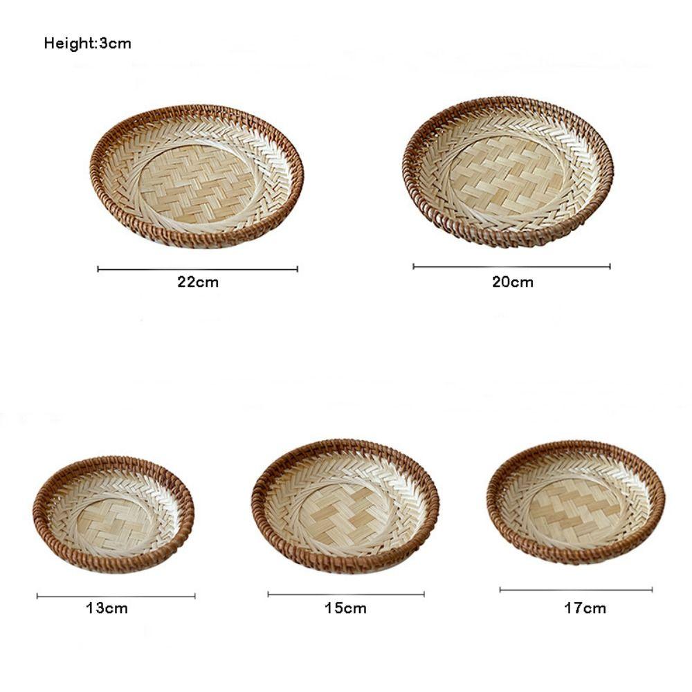 Multi-purpose 5 Sizes Bamboo Fruit Basket Round Shape Handmade Snack Basket Brown Beige Color Tea Snack Tray