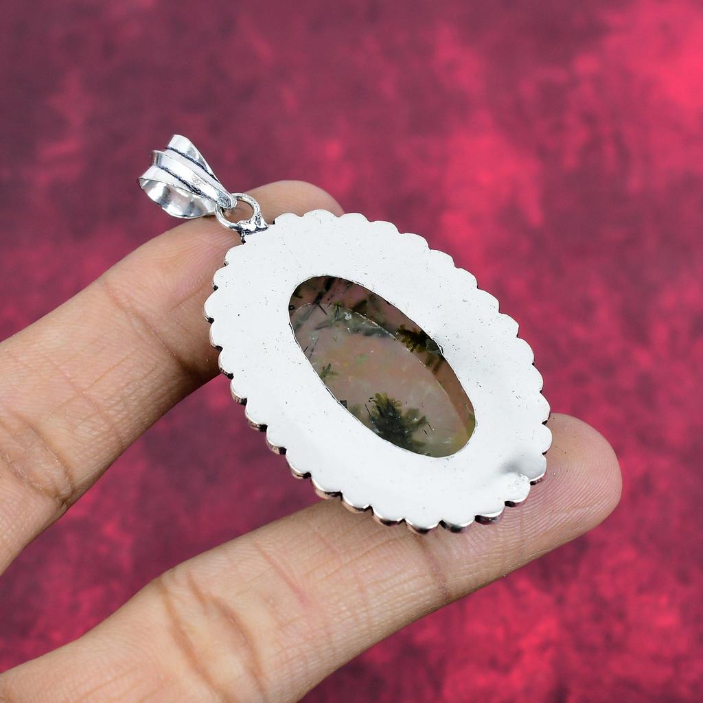 Bijuterii Pandantiv Piatră Prehnit, Bijuterii de Designer Handmade din Argint Sterling Solid 925, Bijuterii Naturale pentru Cadou de Ziua Recunoștinței