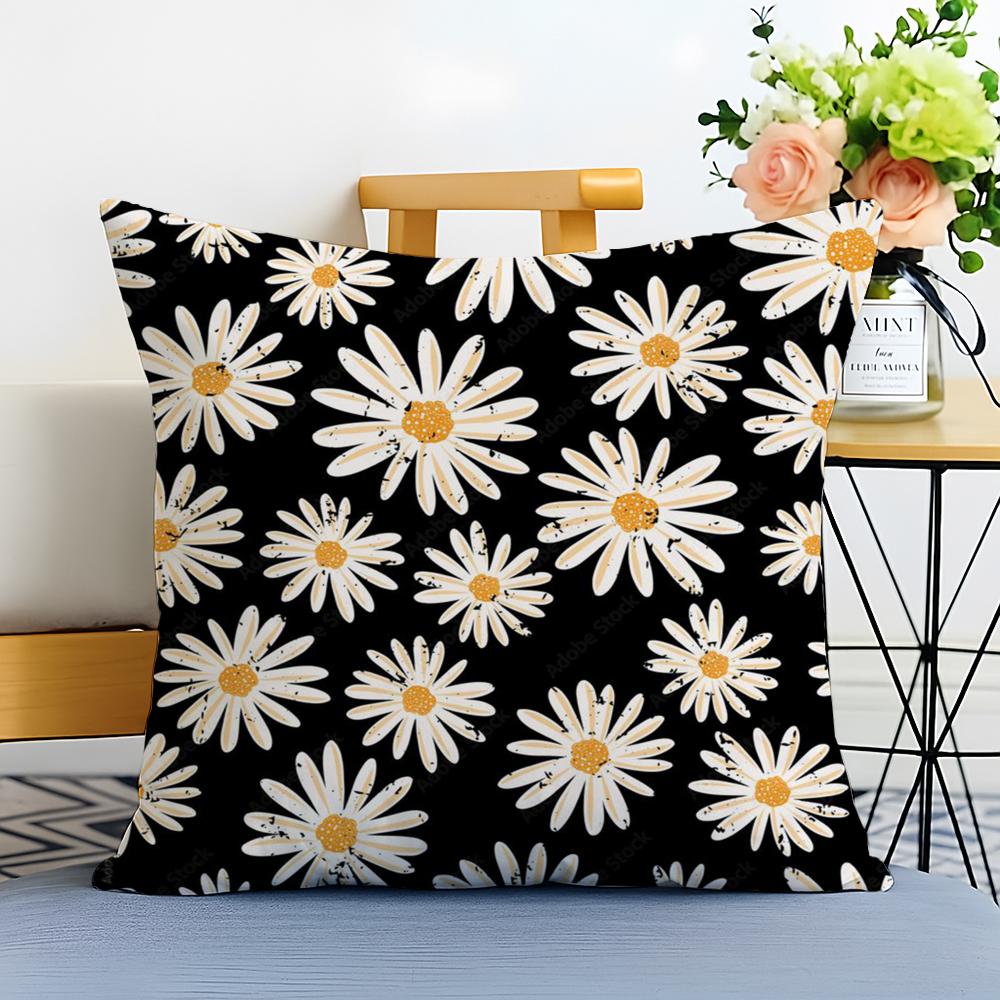 Classic Daisy Flowers Cushion Cover Washable Linen Pillowcase Soft for Sofa Bed Cozy Home Room Decor