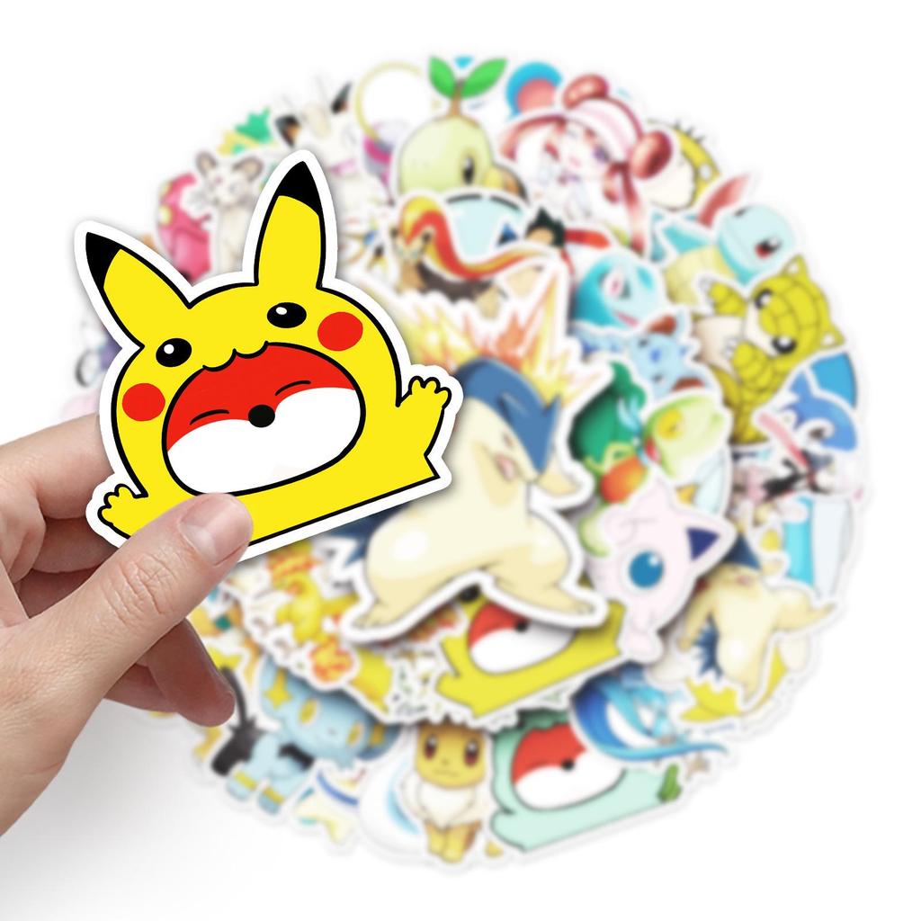 50 Waterproof Cartoon Anime Pokemon Stickers for Suitcase, Laptop, Car, and Mobile Phone