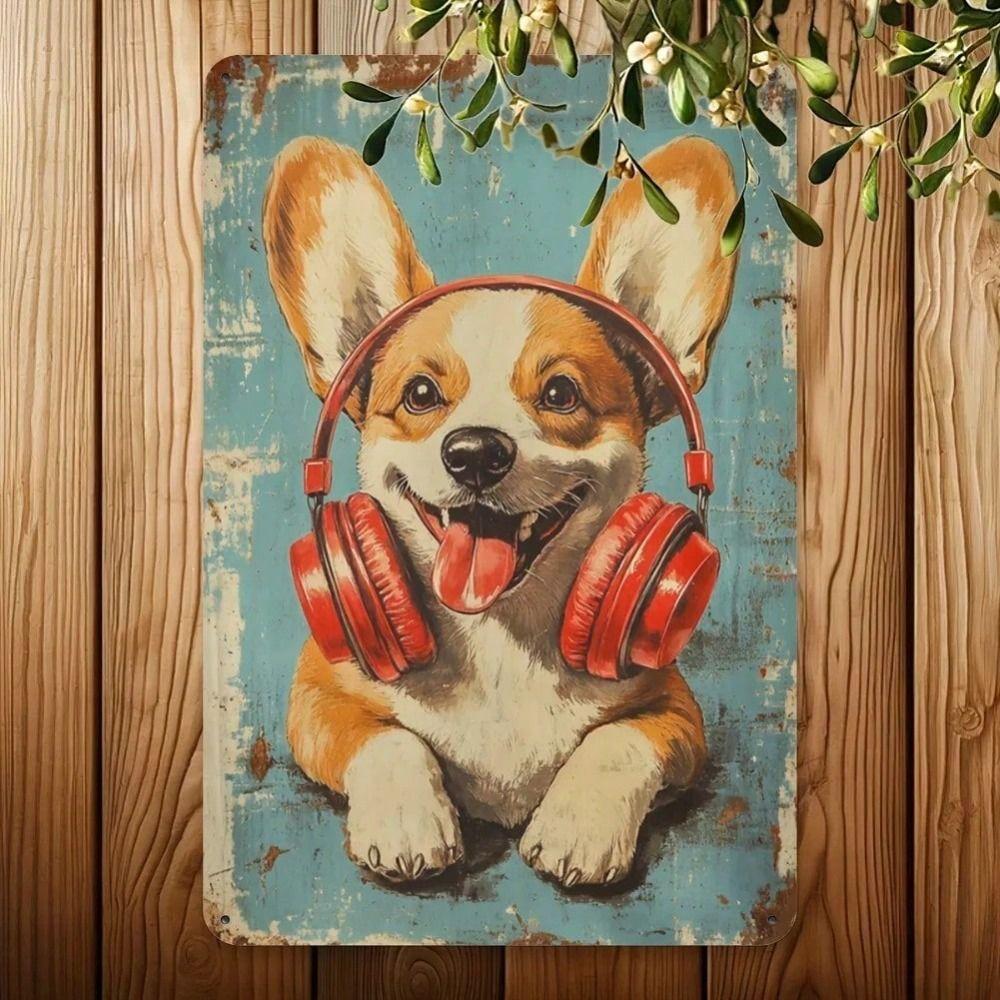 Vintage Corgi Rock Style Metal Sign Wall Decor 20x30cm