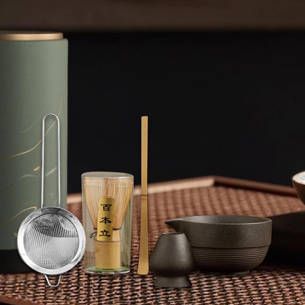 Matcha Set Keramikschale mit Ausguss für Teeliebhaber Tragbar Robust Sieb Besenhalter Zeremonie