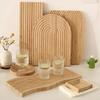 Wooden Serving Platter, Geometric Design Boho Decorative Serving Tray for Fruit, Bread, Vegetables, Multi-use Organizer Tray for Coffee Table,