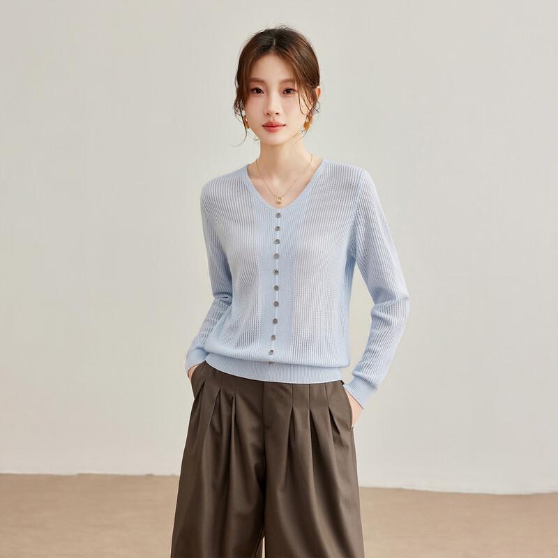 Shexi Women's V-Neck Faux Cardigan Wool Blend Knit Sweater