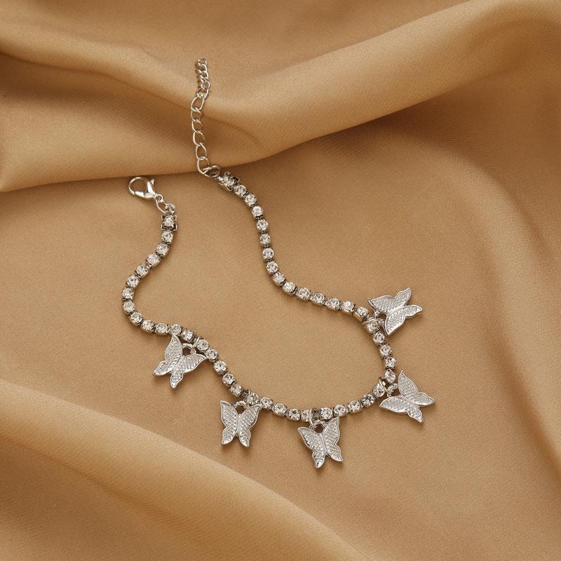 Rhinestone Small Butterfly Anklet Summer Rhinestone Ankle Chain Claw Chain Fringed Foot Accessories Fashion Beach