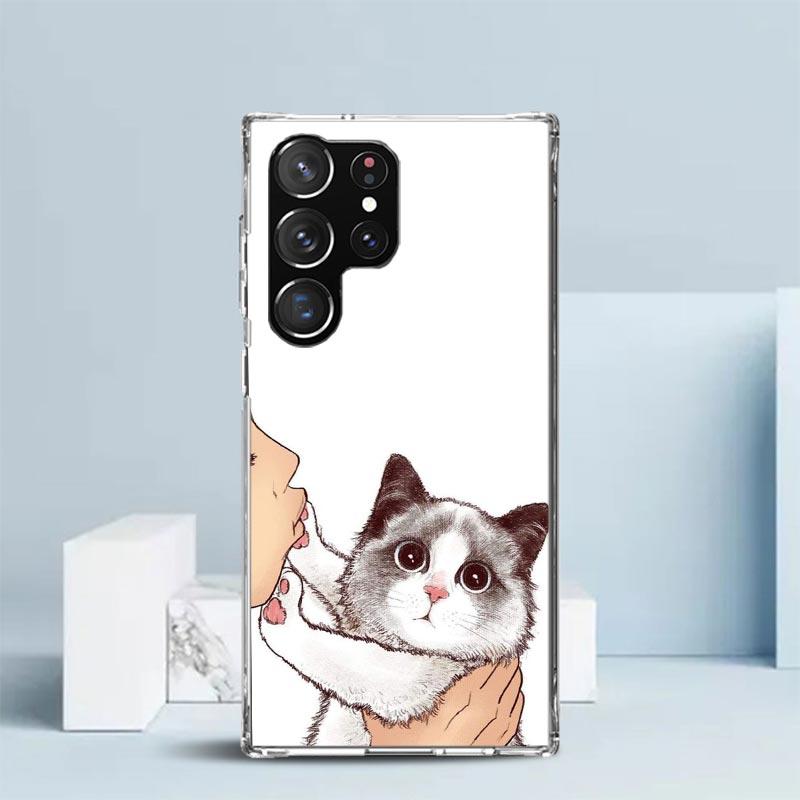 Kiss Lovely Cat Kitten Phone Case For Samsung Galaxy S24 S25 Edge S26 Ultra S22 S23 Plus S21 + S20 FE Soft TPU Back Cover Galaxy