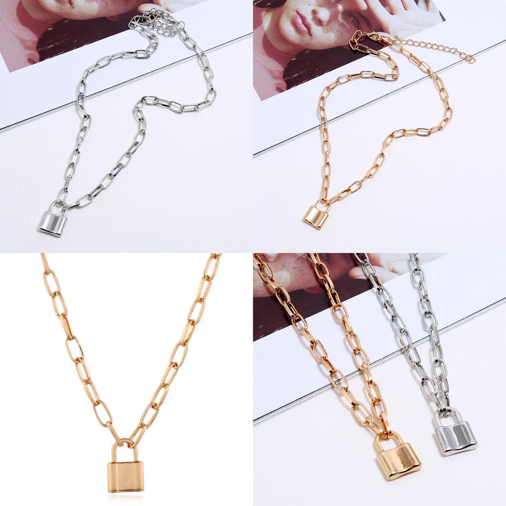 Fashion Punk Alloy Chain Necklace With Lock Pendant For Casual Wear And Gifts