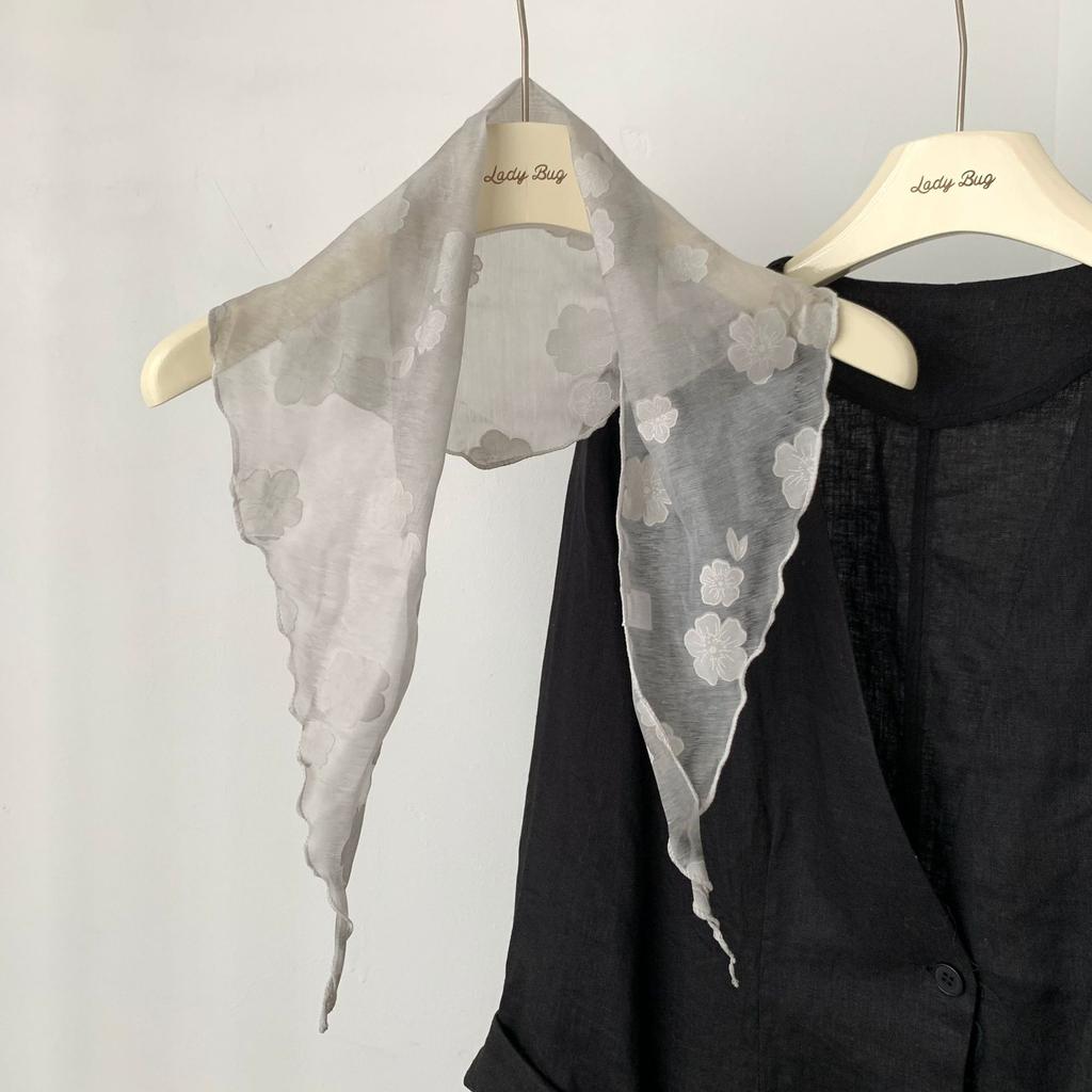 Korean Ins Girly Feeling Fresh Small Flower Printing Triangle Scarf Silk Headscarf Waist Seal Spring and Autumn Fashion Trend