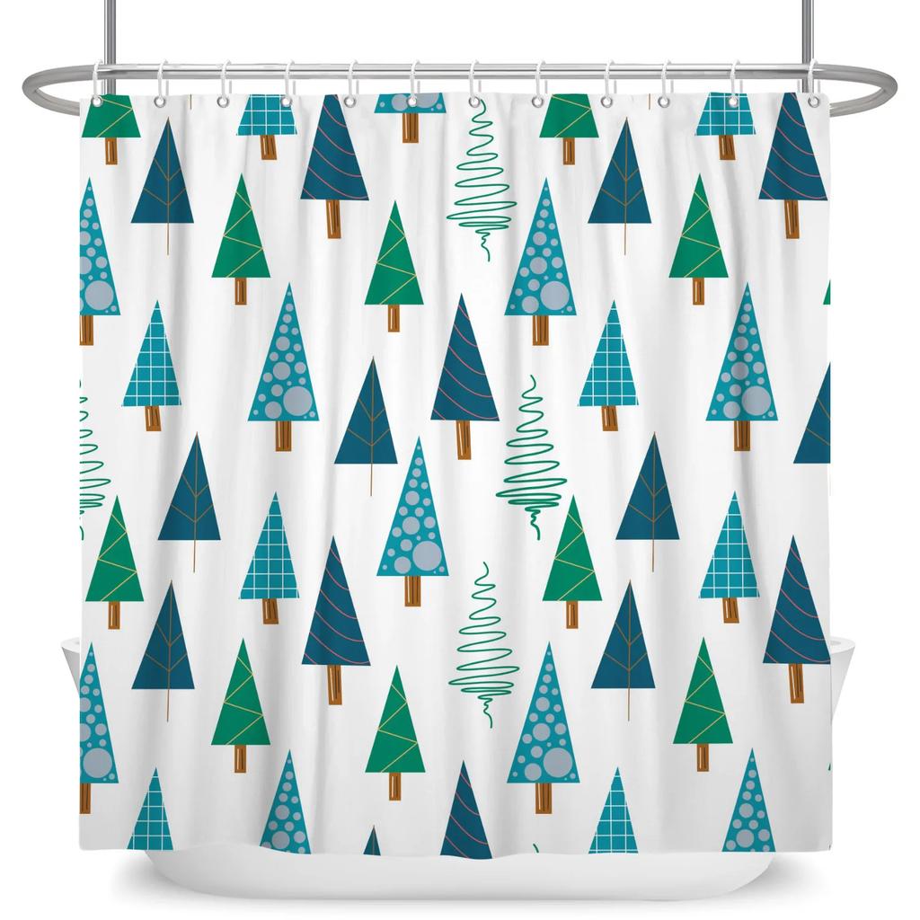 Merry Christmas Shower Curtain Winter Snow Santa Claus Christmas Trees Decor Bath Curtains Waterproof Bathtub Screen