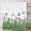 Flowers Butterfly Pattern Shower Curtains Bathroom Curtains Waterproof Polyester Bath Curtain with 12 Hooks Shower Curtain