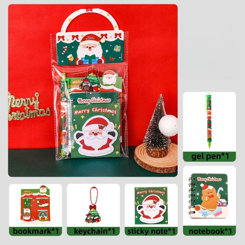 Christmas Stationery Set Kids Cartoon Gel Pen Bookmark Notebook Sticky Note Keychain Set School Supplies Student  Year Gift
