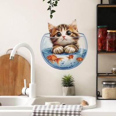 Cartoon Wassertank Katze Küche Restaurant Zuhause Wandhintergrund Verschönerung Dekoration Wandaufkleber