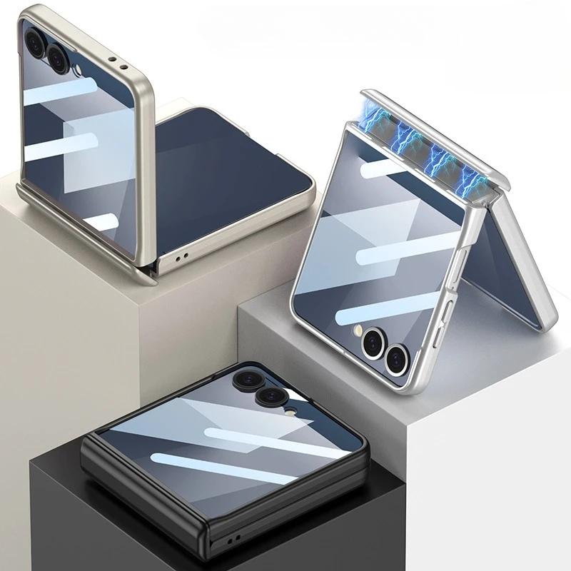 Magnetic Hard Cover for Samsung Galaxy Z Flip 7 FE 6 Flip7 Flip6 5G Phone Case with Tempered Film Hinge Protection