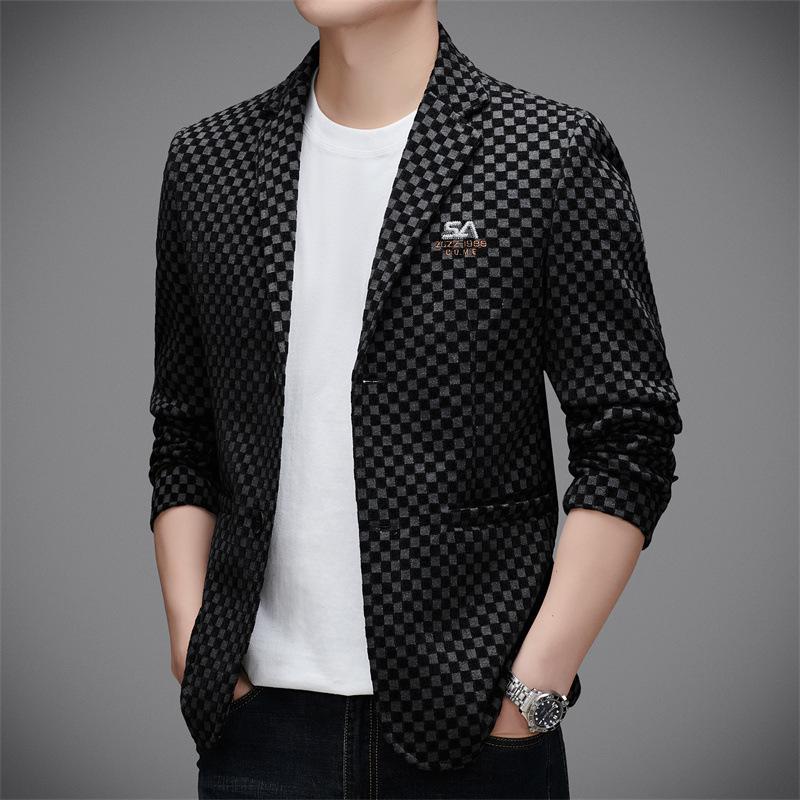 Plaid Casual Suit Jacket Men's Spring and Autumn New Korean Version Trendy Men's Suit