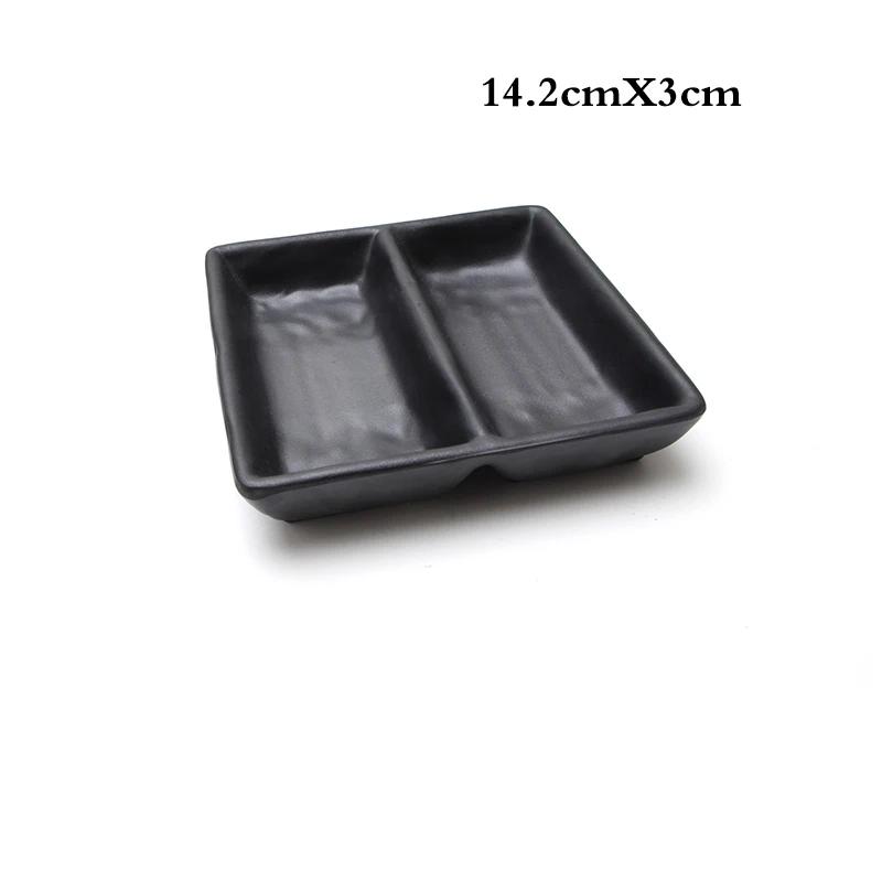1Pcs Black Melamine Food Grade Plastic Soy Sauce  Pot Bar Tableware Seasoning Sauce Chili Double Grid Sauce Dish Snack Plate