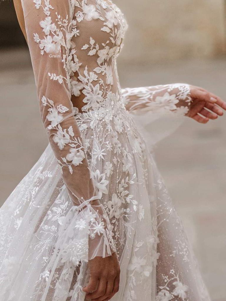 Summer New Wedding Dress Formal Lace Long Sleeve Evening Gown