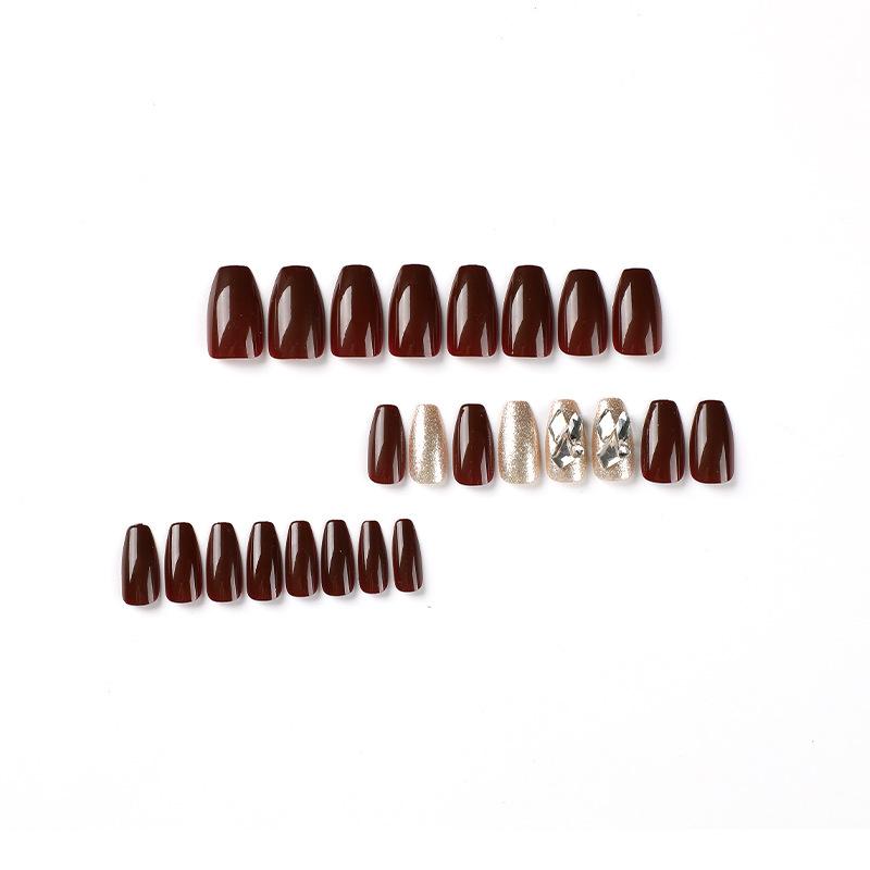 Nail art wear nail piece burgundy gold glitter rhinestone nail piece nail patch nail