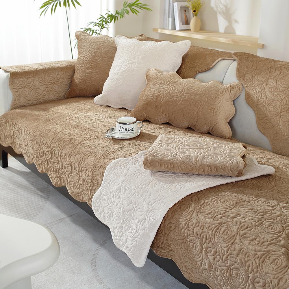 Dutch Velvet Rose Embroidery Solid Color Sofa Cushion Simple And Modern Combination All-Inclusive Universal Sofa Cover Skin-Friendly And Non-Slip