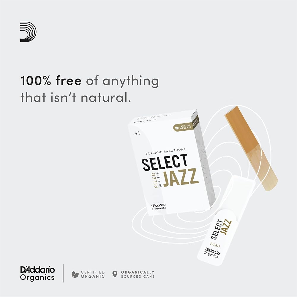 D'Addario WoodWinds D'Addario Reeds for Alto Saxophone, USDA Organic Certified, SELECT JAZZ UNFIL...
