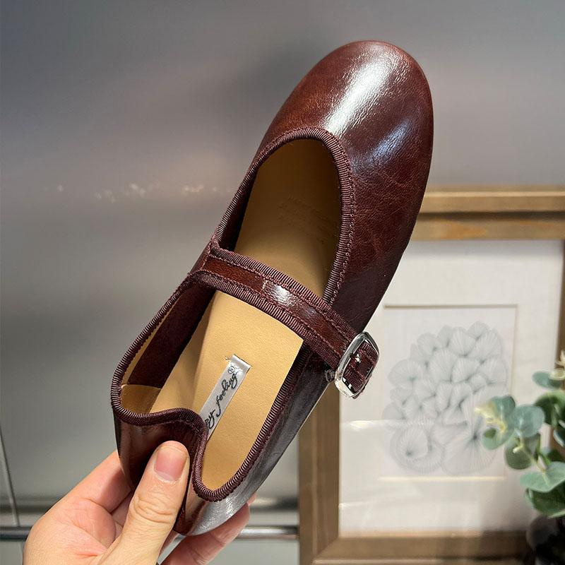 

Fashion Fashion Round Toe Ladies Mary Janes Flats Shoes Buckle Strap Footwear Soft Female Shallow Women Ballet Flats Shoes 35 коричневый