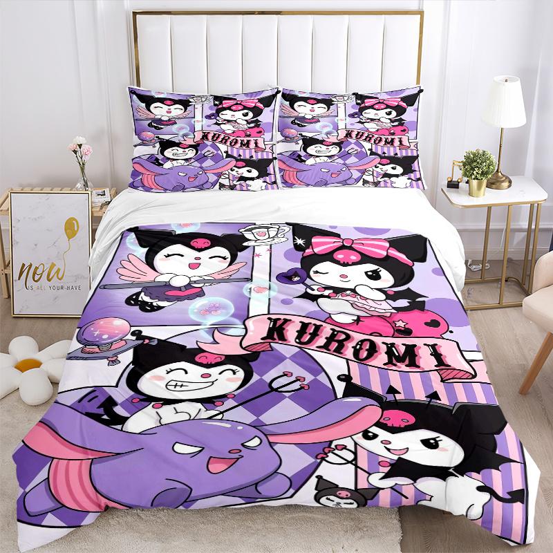 3pcs Kuromi Sanrio Printed Bedding Set, Soft and Comfortable Quilt Cover for Bedroom, Guest Room (Not Included).W053