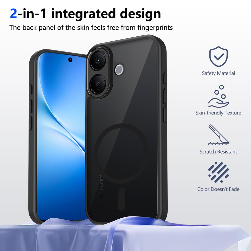 KEYSION Magnetic Phone Case for VIVO V60 Lite 5G Soft Silicone+PC Matte Translucent Clear Shockproof Back Cover for IQOO Z10R 5G