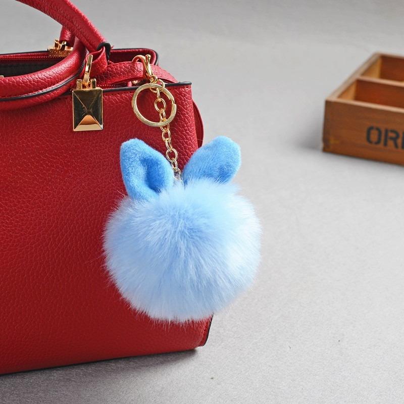 New Fluffy Keychain Pompom Rabbit Ear Toys Plush Rabbit Key Chain Fur Woman Bag Charms Keyring Car Pendant Holder Jewelry