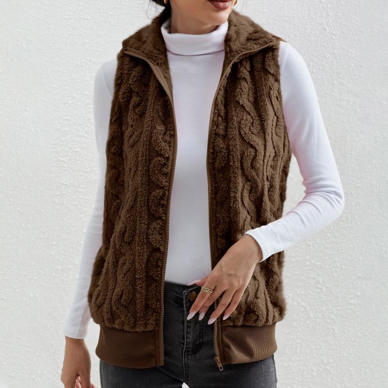 2024 Autumn/Winter New Thickened Jacquard Double-Sided Velvet Sleeveless Vest for Women