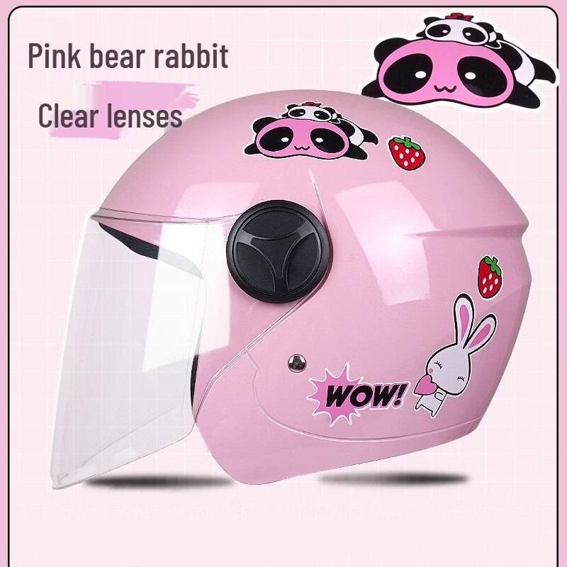 Lishi Women s Electric Motorcycle Half Helmet Light Pink Little Rabbit - Clear Visor