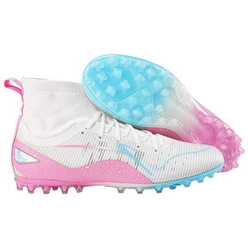 Li Ning Artificial Turf AG MG Anti Slip Wear Resistant Football Shoes Men Football Shoes White Blue Red ASFT019-3