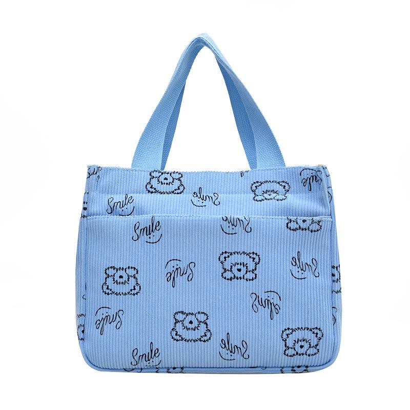 Cartoon Cute Bear Handbag Small Portable Lunch Bag for Work New Corduroy Outing Mummy